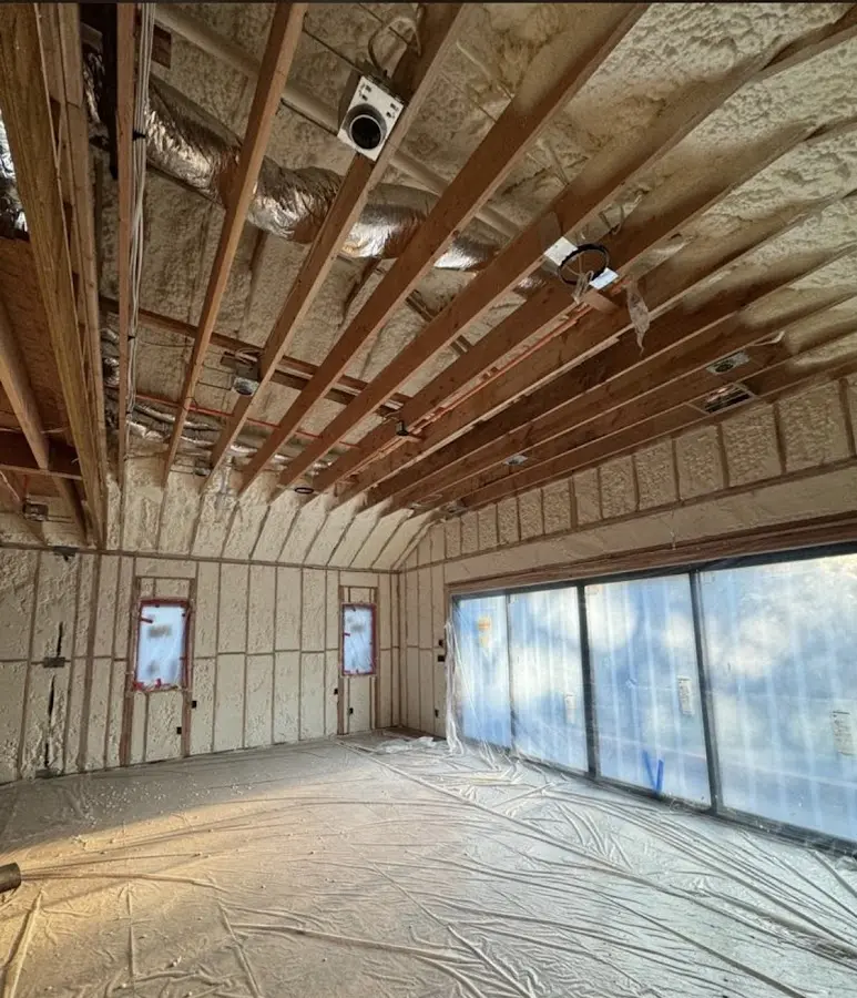 Interior walls and ceiling insulated with spray foam during new construction in Castaic